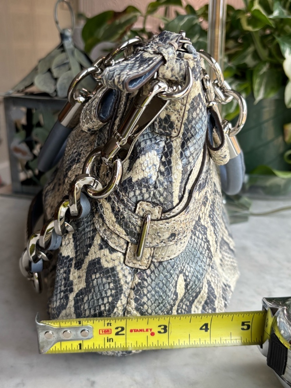 Coach Python-Print Leather Shoulder Bag in Blue, Gray and Cream - Picture 12 of 15
